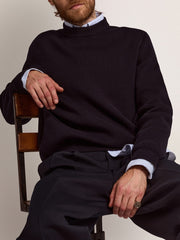 Golden Goose Men's round-neck sweater in dark blue cotton with logo