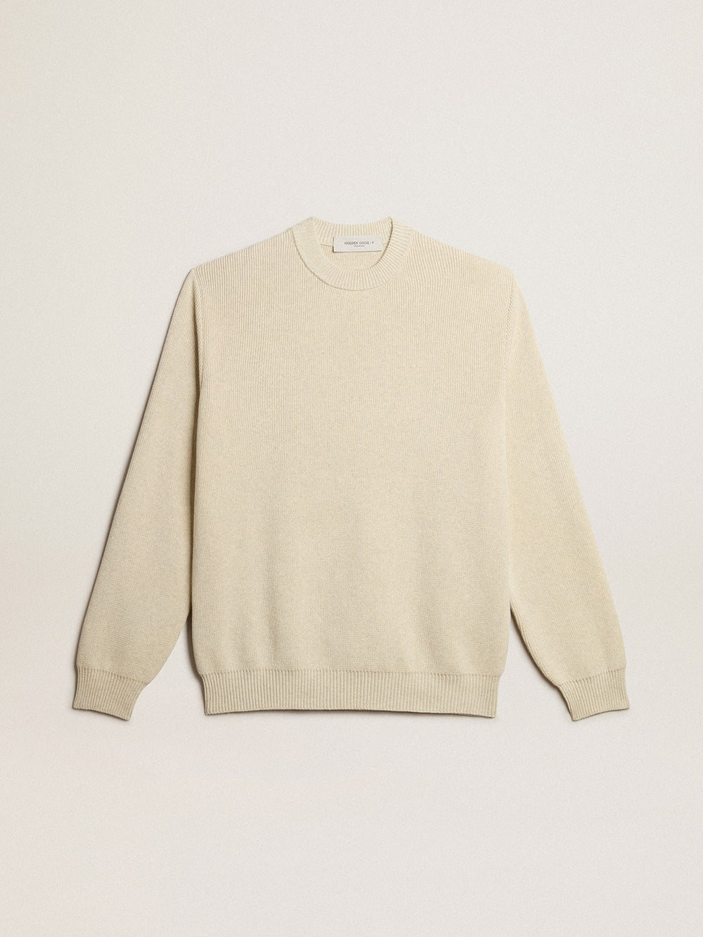 Golden Goose Men’s round-neck sweater in panama-colored cotton with logo on the back