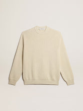 Golden Goose Men’s round-neck sweater in panama-colored cotton with logo on the back