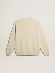 Golden Goose Men’s round-neck sweater in panama-colored cotton with logo on the back