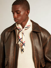 Golden Goose Men’s round-neck sweater in panama-colored cotton with logo on the back
