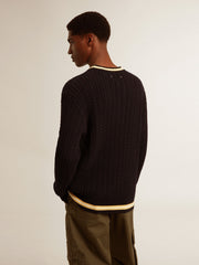 Golden Goose Men’s blue round-neck sweater with contrasting ribbing