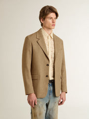 Golden Goose Men's single-breasted blazer in a sand-colored chevron linen blend.