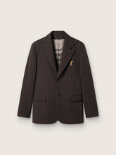 Golden Goose Men's single-breasted blazer in dark brown wool with thin stripe pattern