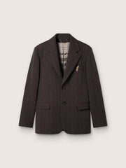 Golden Goose Men's single-breasted blazer in dark brown wool with thin stripe pattern