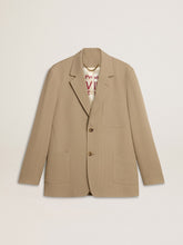 Golden Goose Men's beige pinstripe single-breasted jacket with an oversized fit