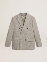 Golden Goose Men's double-breasted jacket in gray silk and chevron wool