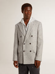 Golden Goose Men's double-breasted jacket in gray silk and chevron wool