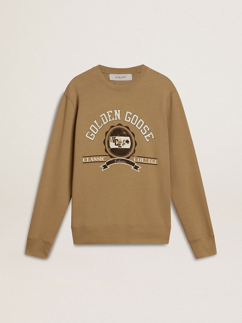 Golden Goose Men's beige cotton sweatshirt with print on the front