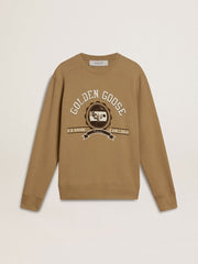 Golden Goose Men's beige cotton sweatshirt with print on the front