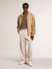 Golden Goose Men's travertine-colored sweater with 'Golden' patch lettering on the back