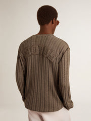 Golden Goose Men's travertine-colored sweater with 'Golden' patch lettering on the back
