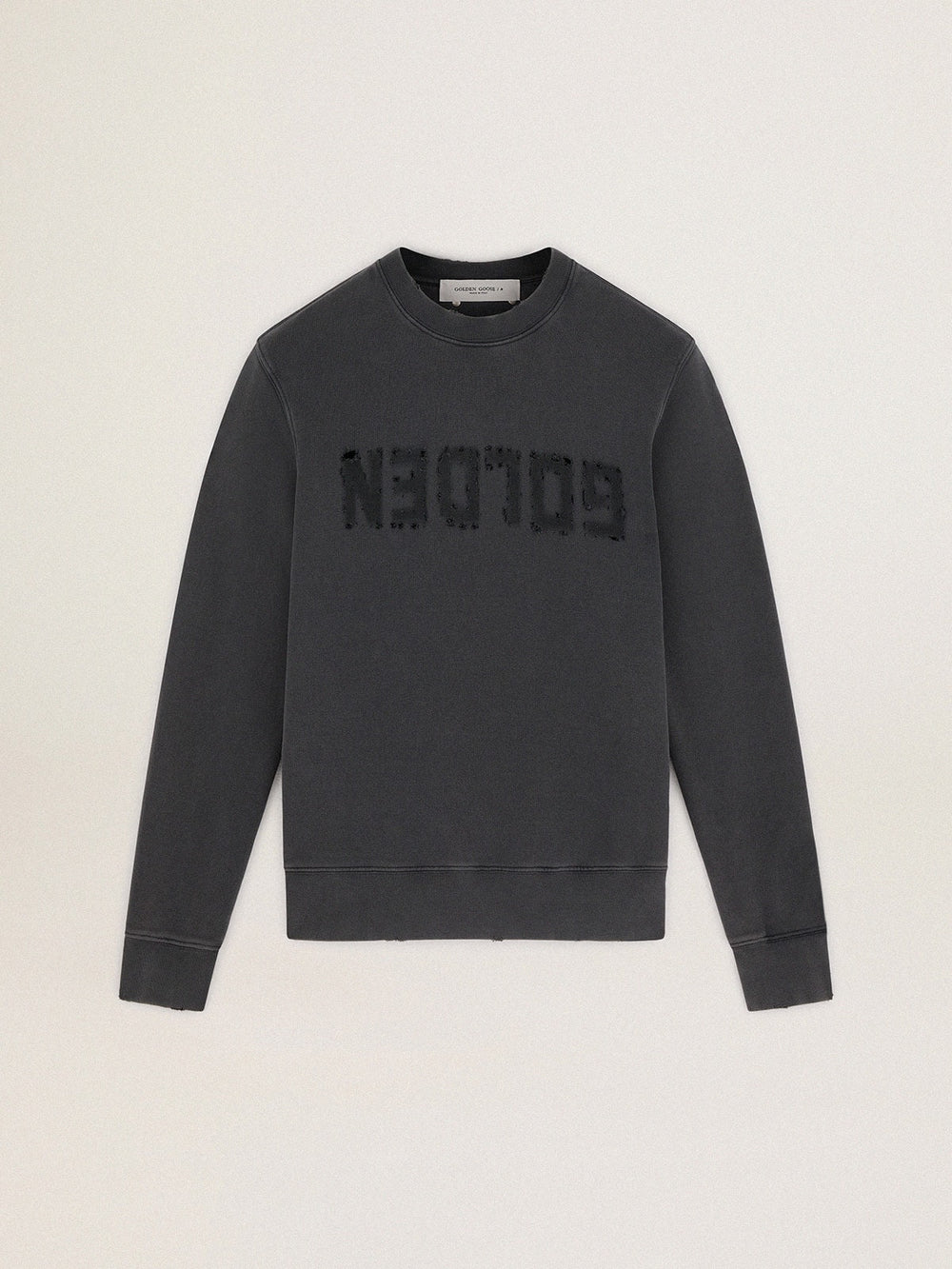 Golden Goose Men's gray sweatshirt with logo and distressed treatment
