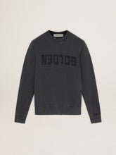 Golden Goose Men's gray sweatshirt with logo and distressed treatment