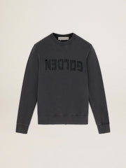 Golden Goose Men's gray sweatshirt with logo and distressed treatment