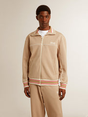 Golden Goose Men’s light beige zipped sweatshirt with white logo