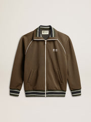 Golden Goose Men’s military green zipped sweatshirt with white logo