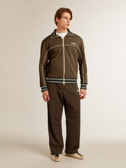 Golden Goose Men’s military green zipped sweatshirt with white logo