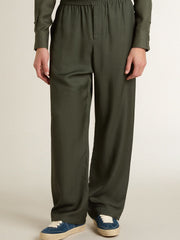 Golden Goose Men's dark green joggers with vertical stripes
