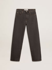 Golden Goose Men's dark gray jeans in twist crease-wash denim