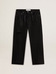 Golden Goose Men's black jeans with a loose fit and gradient effect all-over crystals