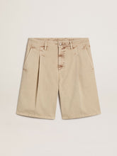 Golden Goose Men's Bermuda shorts in beige denim with a lived-in look finish