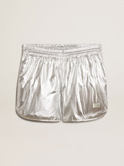 Golden Goose Men's running shorts in silver fabric