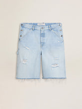 Golden Goose Men's denim Bermuda shorts with lived-in effect