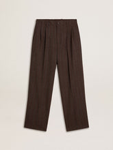 Golden Goose Men's joggers in dark brown wool with thin striped pattern