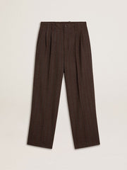 Golden Goose Men's joggers in dark brown wool with thin striped pattern