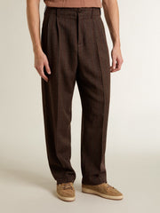 Golden Goose Men's joggers in dark brown wool with thin striped pattern