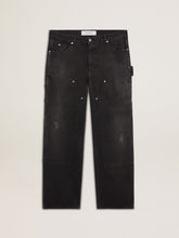 Golden Goose Men's distressed black cotton jeans with front patches