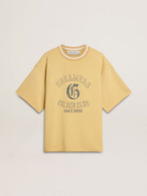 Golden Goose Men's oversized yellow cotton T-shirt with blue print