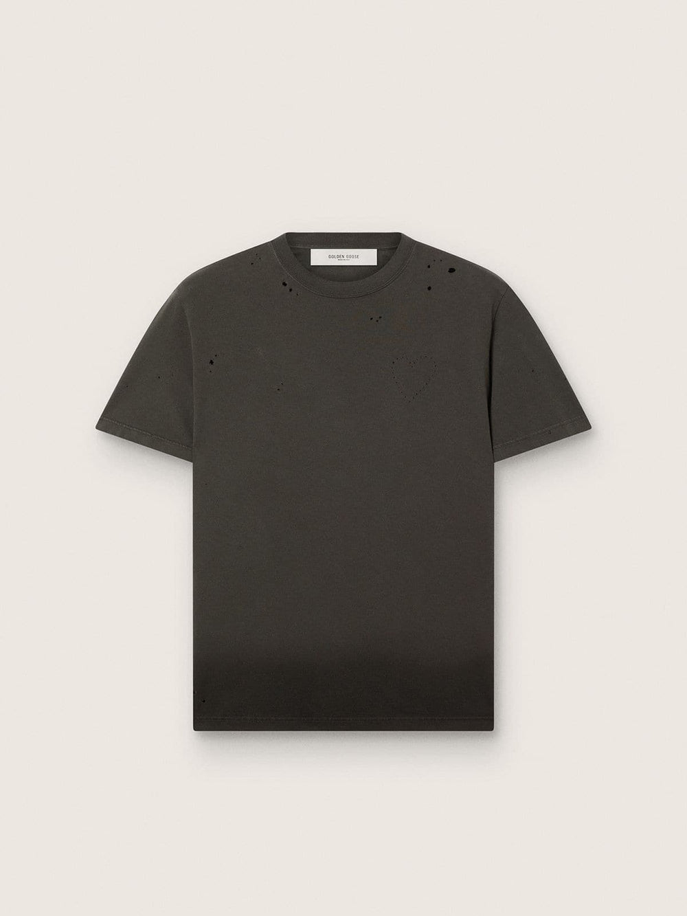 Golden Goose Men’s T-shirt in anthracite cotton jersey with perforated heart