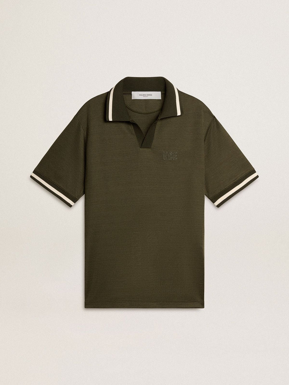 Golden Goose Men's military-green jersey polo with embroidery