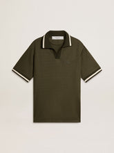 Golden Goose Men's military-green jersey polo with embroidery