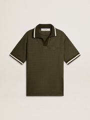 Golden Goose Men's military-green jersey polo with embroidery