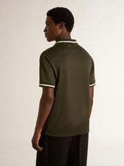 Golden Goose Men's military-green jersey polo with embroidery