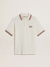 Golden Goose Men's polo shirt in white perforated knit with burgundy striped details
