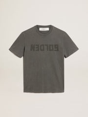 Golden Goose Men's anthracite gray T-shirt with distressed treatment