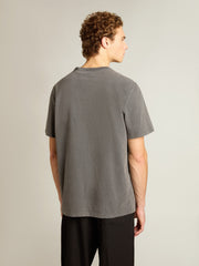 Golden Goose Men's anthracite gray T-shirt with distressed treatment
