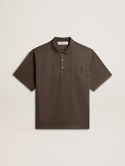 Golden Goose Men's cotton polo shirt in anthracite gray with embroidery