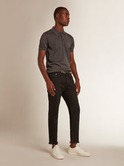 Golden Goose Men’s short-sleeved polo shirt in gray merino wool
