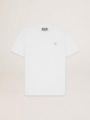 Golden Goose Men's white T-shirt with silver glitter star on the front