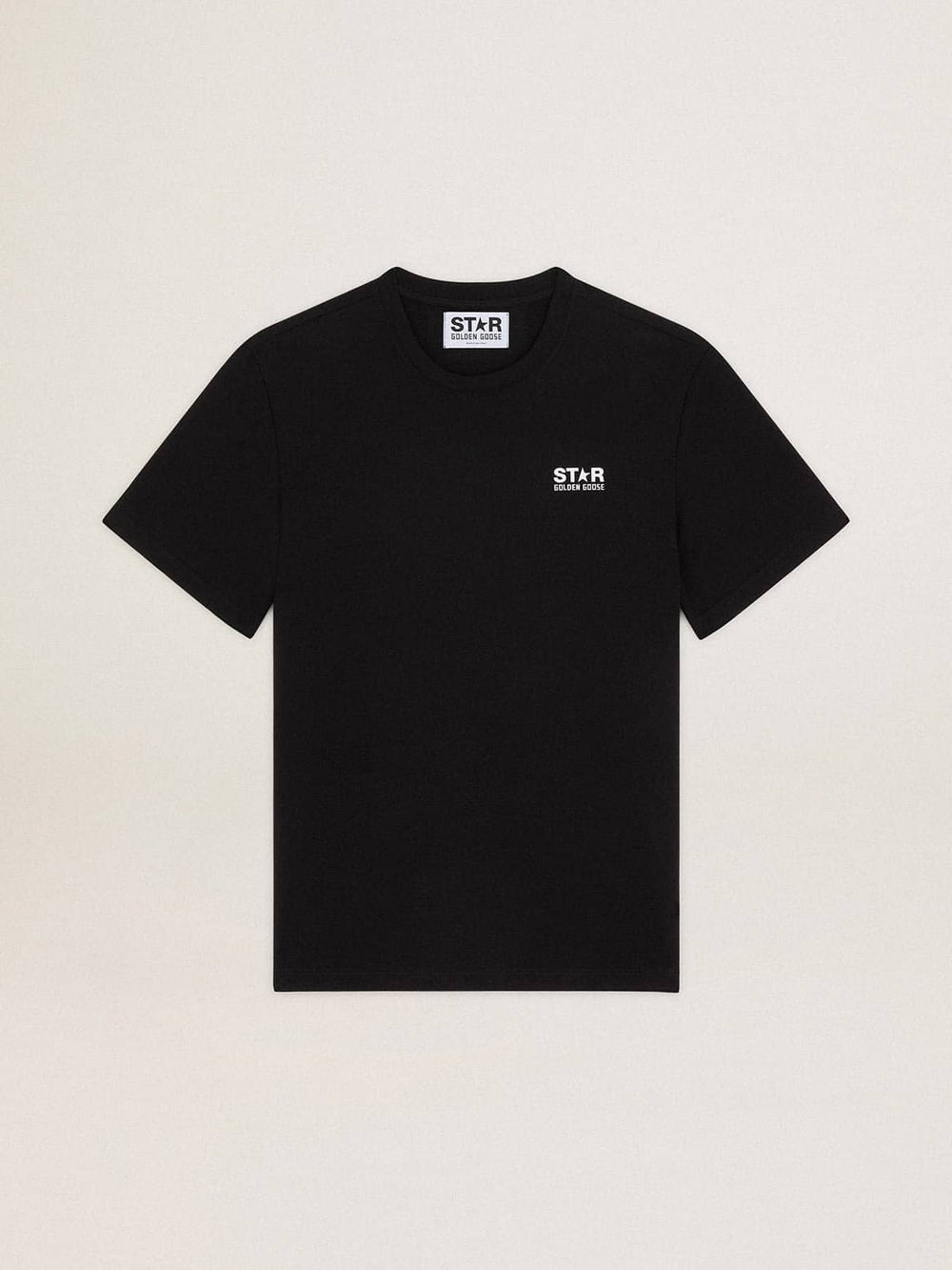Golden Goose Men's black T-shirt with contrasting white logo and star