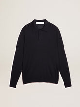 Golden Goose Men’s long-sleeved polo shirt in navy-blue merino wool