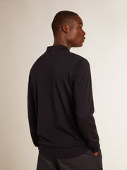 Golden Goose Men’s long-sleeved polo shirt in navy-blue merino wool