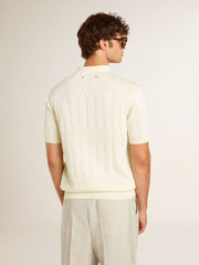 Golden Goose Men's white jacquard knit polo shirt
