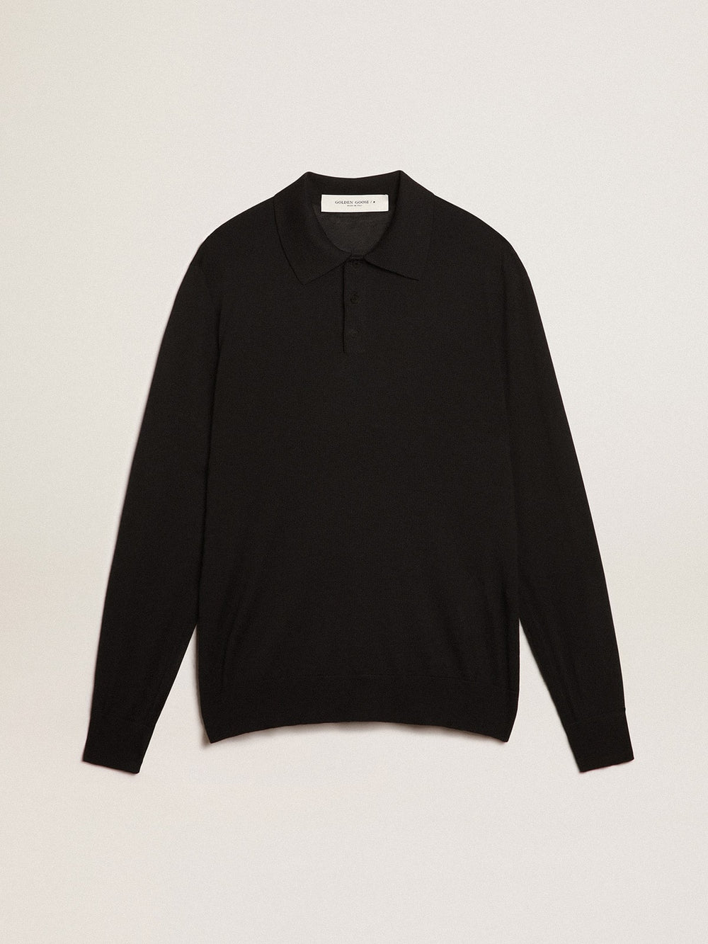 Golden Goose Men’s long-sleeved polo shirt in black merino wool