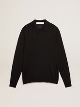Golden Goose Men’s long-sleeved polo shirt in black merino wool